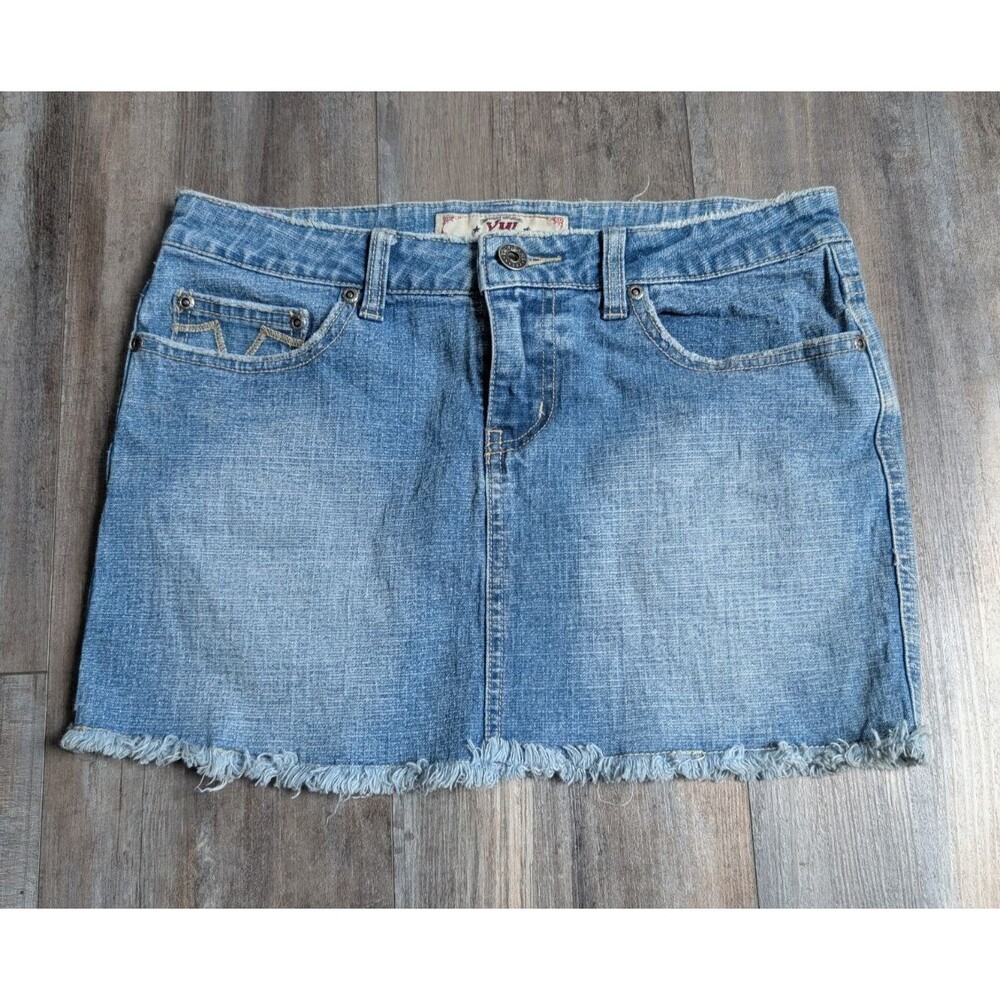 YMI Denim Mini Jean Skirt Raw Frayed Hem Juniors Size 7 Y2K Style K551451V-B278